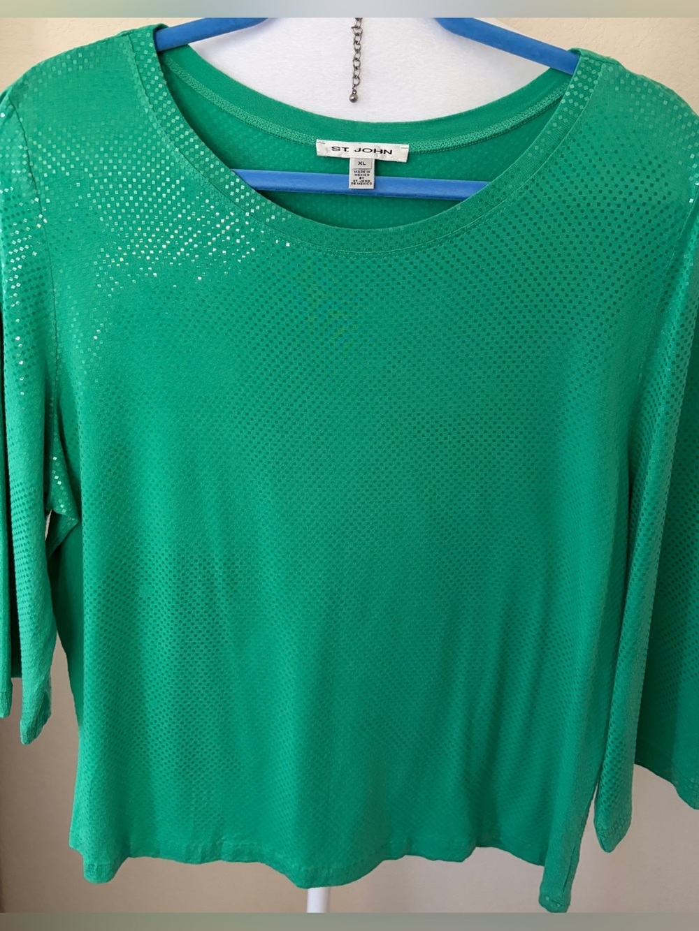 St. John Green Sequin Scoop Neck Top
